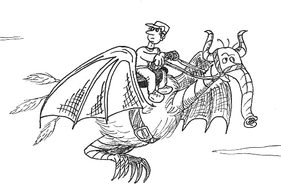 Un schmürxzl volant à trompe hexagonale (ici chevauché par un facteur hisconte)
