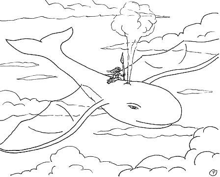 Baleine volante chevauchée par un nuagin, par Tybalt