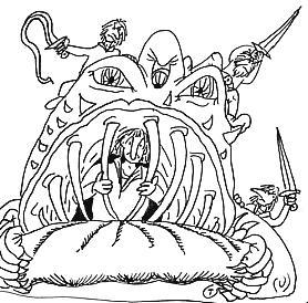 Monstre insens&eacute; tentant de d&eacute;vorer une victime, par Tybalt