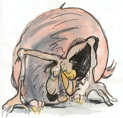 Un monstre ménager âgé d'environ six mois. Aquarelle de Loonce Selagnes.